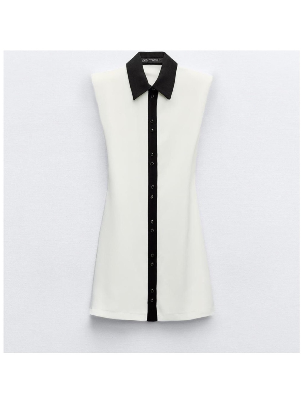 Zara White Mini Dress with Black Collar and Placket